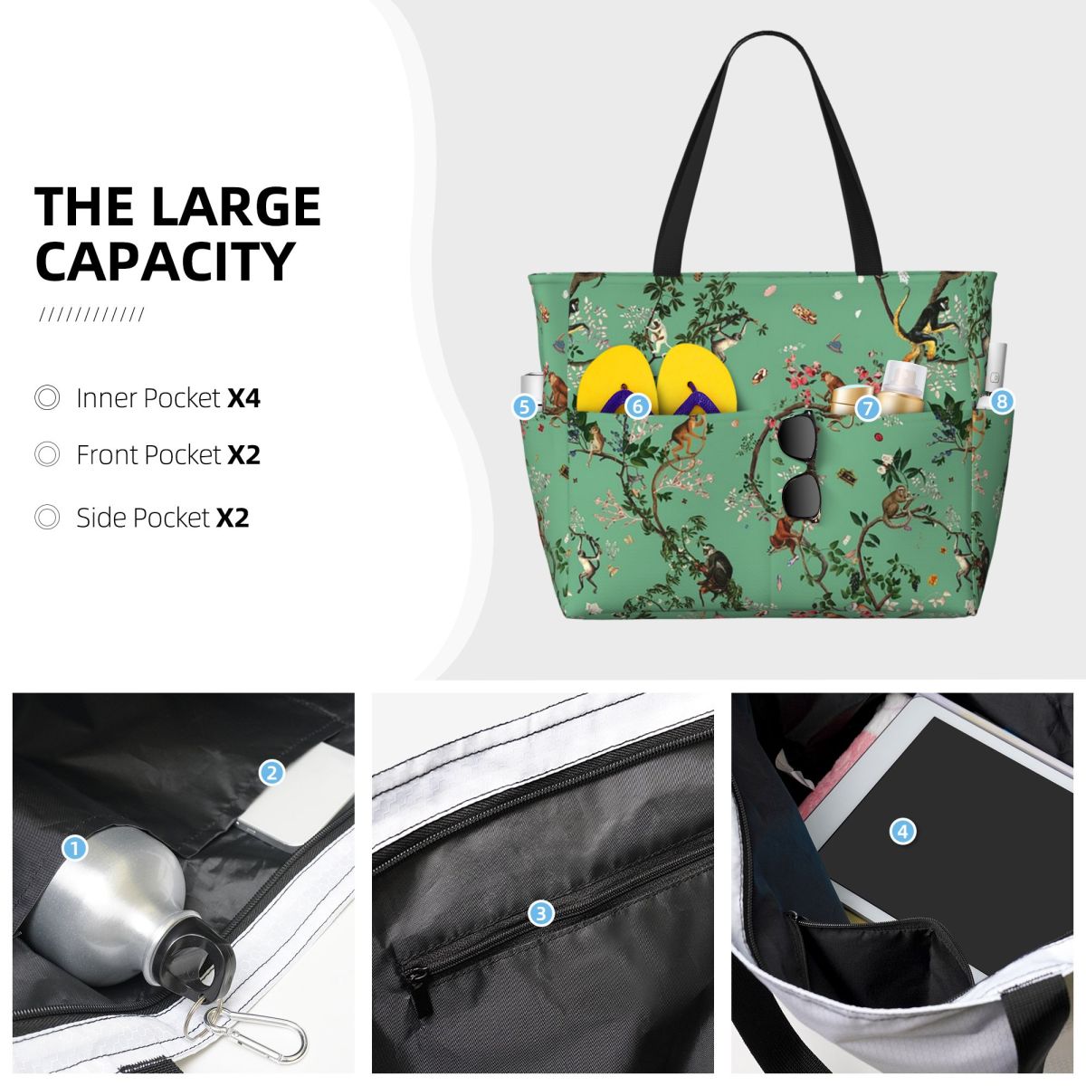Monkey World Green Beach Tote  - Yoga Fitness World 评论和价格