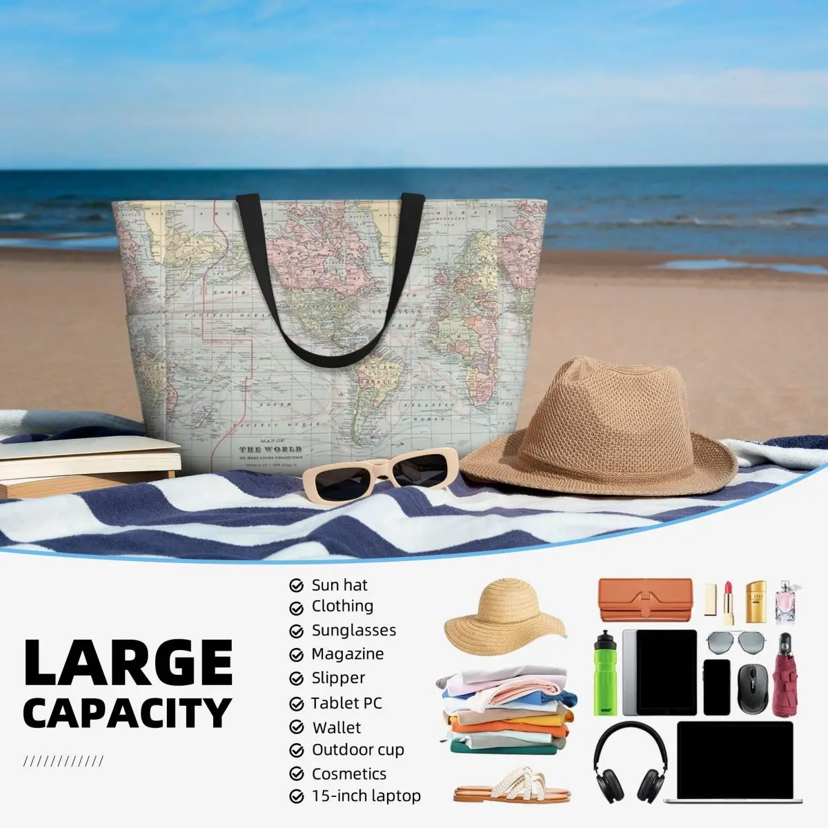 Vintage World Map 1901 Beach T - Yoga Fitness World 评论和价格