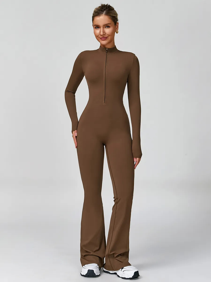 Elegant Zip-up Solid Jumpsuits - Yoga Overall Fitness 评论和价格